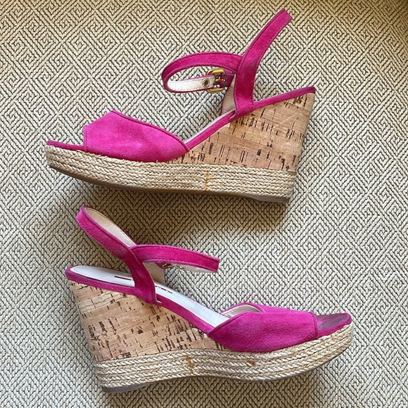 Prada Hot Pink Espadrille Wedge Sandals, 38 - Picture 2 of 16